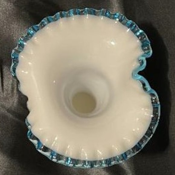 AQUA CREST MILK GLASS JACK IN PULPIT RUFFLE RIM VASE (VINTAGE FENTON PRE-LOGO ?) - Picture 10 of 16